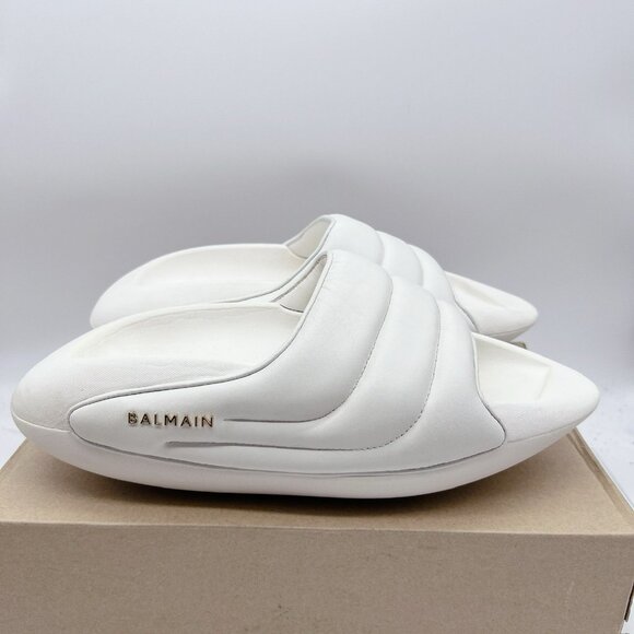 Balmain Men's B- It Quilted LOGO White Leather Slides Sandals EU 43 US 10 - $795